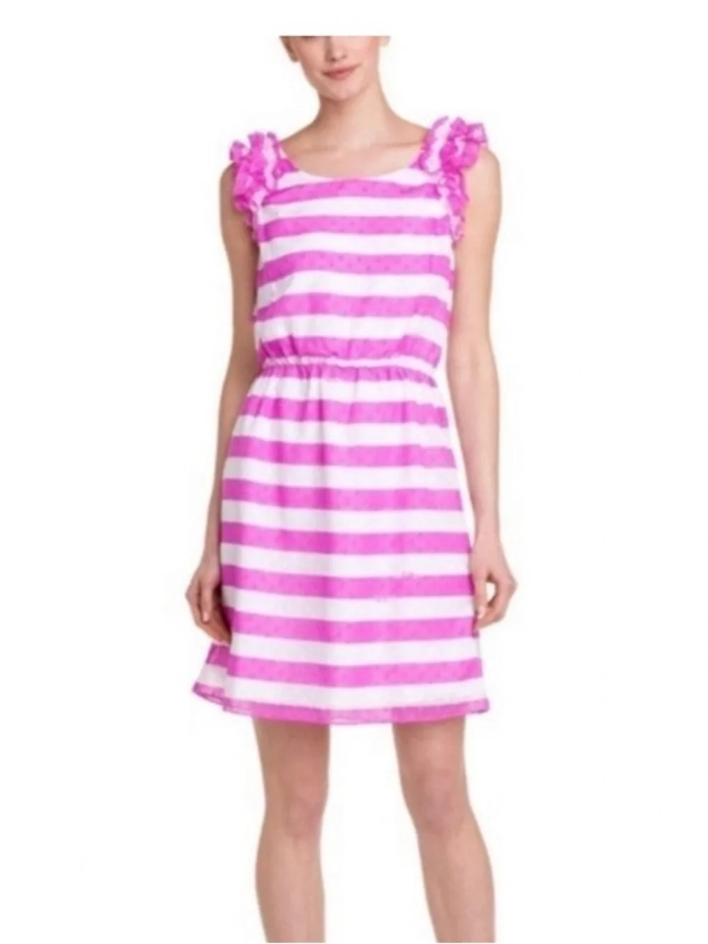 Lilly Pulitzer Pink and White Striped Ruffle Sleeve Casual Dress